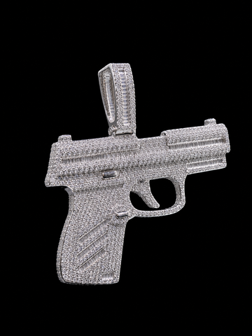 Iced Out Pistol Pendant – Silver Moissanite Diamond