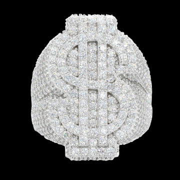 Fully Iced Dollar Sign VVS Moissanite Diamond Ring