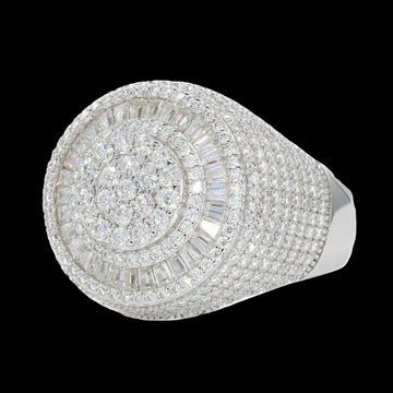 Fully Iced Baguette Round Face VVS Moissanite Diamond Ring