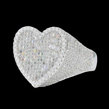Iced Out Baguette Heart VVS Moissanite Diamond Ring