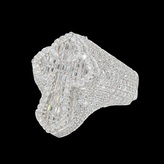Iced Out Baguette Pointed Cross VVS Moissanite Diamond Ring