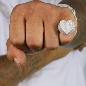 Iced Out Baguette Heart VVS Moissanite Diamond Ring