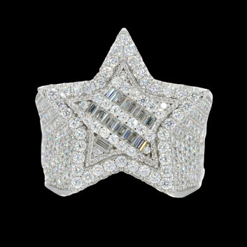 Double Star Baguette VVS Moissanite Diamond Ring