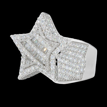 Double Star Baguette VVS Moissanite Diamond Ring