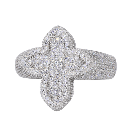 Small Iced Out Cross VVS Moissanite Diamond Ring