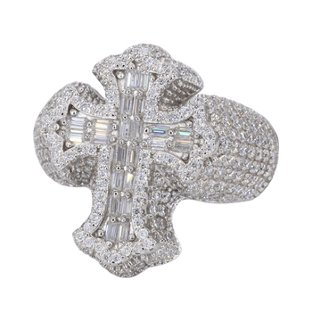 Gothic Baguette Cross VVS Moissanite Diamond Ring