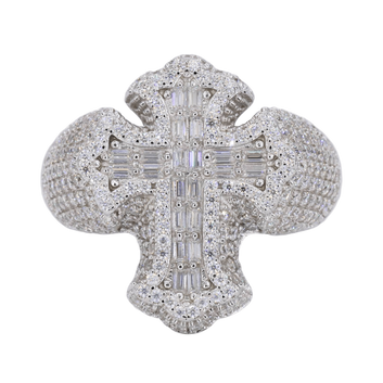 Gothic Baguette Cross VVS Moissanite Diamond Ring