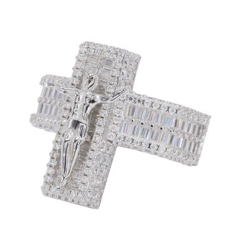 Baguette Jesus Cross VVS Moissanite Diamond Ring