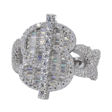 Bubble Baguette Money Sign VVS Moissanite Diamond Ring