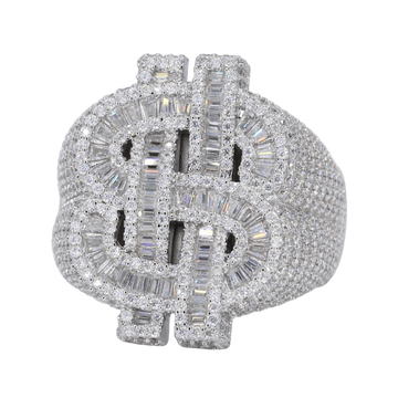 Baguette Infill Money Sign VVS Moissanite Diamond Ring