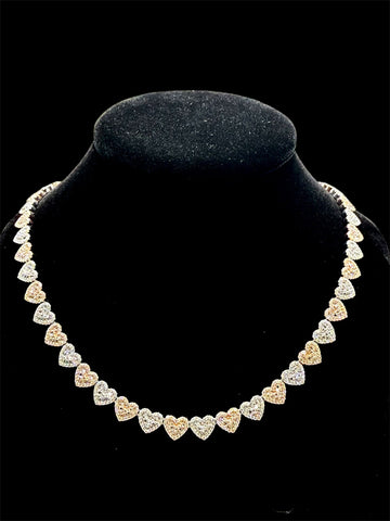 Fancy VVS Lab Made Moissanite Heart Shape Two Tone Chain