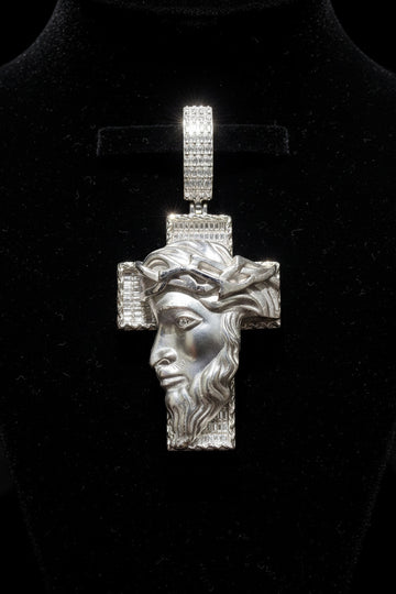Iced Out 3D Jesus Face Cross Pendant
