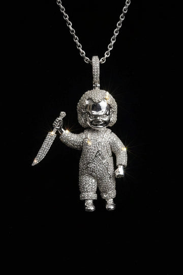Iced Out Chucky Doll Pendant – Silver Moissanite Diamond