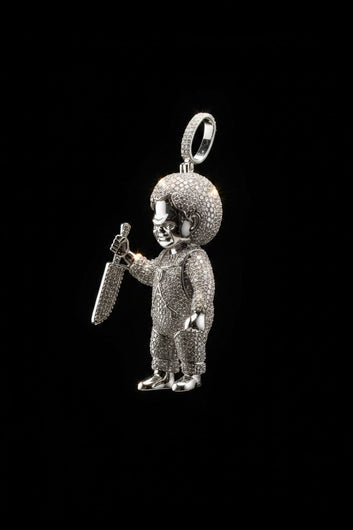Iced Out Chucky Doll Pendant – Silver Moissanite Diamond