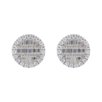 Round Baguette Infill VVS Moissanite Daimond Earrings