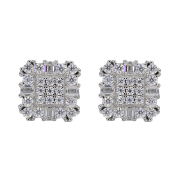 Baguette Encrusted Square VVS Moissanite Daimond Earrings