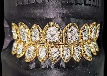 925 Solid Sterling Silver w/18K Gold Plated Two Tone diamond Dust+Diamond Cut Handmade Custom Fit Grill Grillz